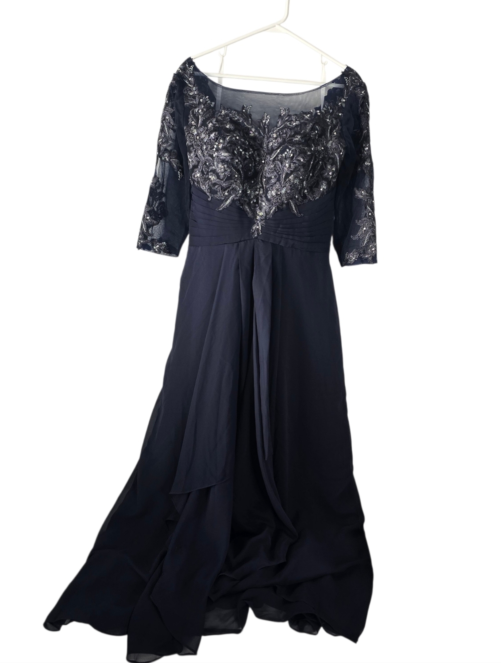 Wear Your Love Navy Blue Chiffon A Line Beaded Embroidered Bodice Formal Gown L